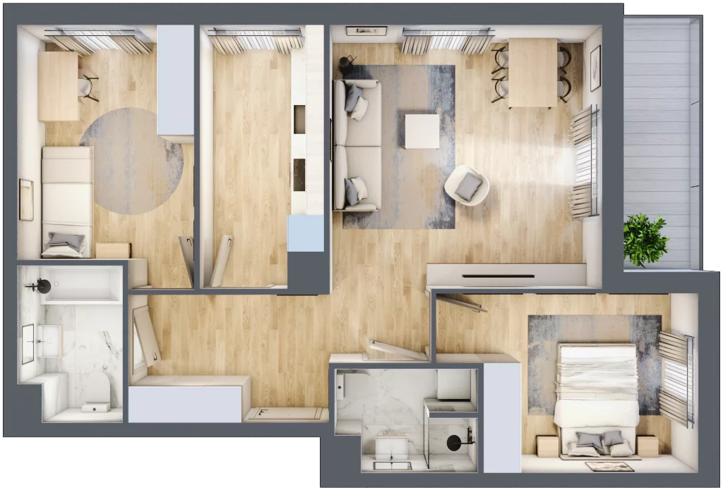 3 pokoje, mieszkanie 65,15 m², piętro 1, oferta nr C/099/M, City Vibe, Kraków, Podgórze, Płaszów, ul. Myśliwska